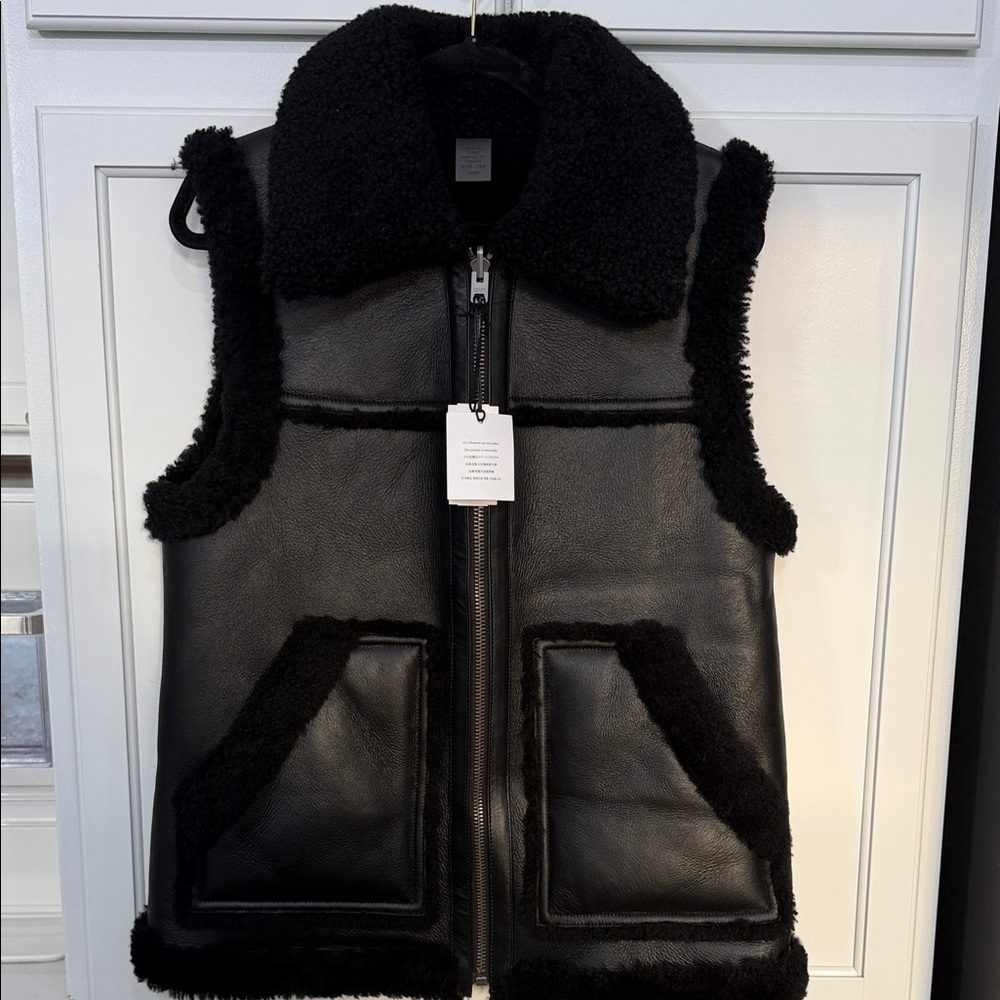 Coach Reversible Black Shearling Leather Vest Size Small NWT
